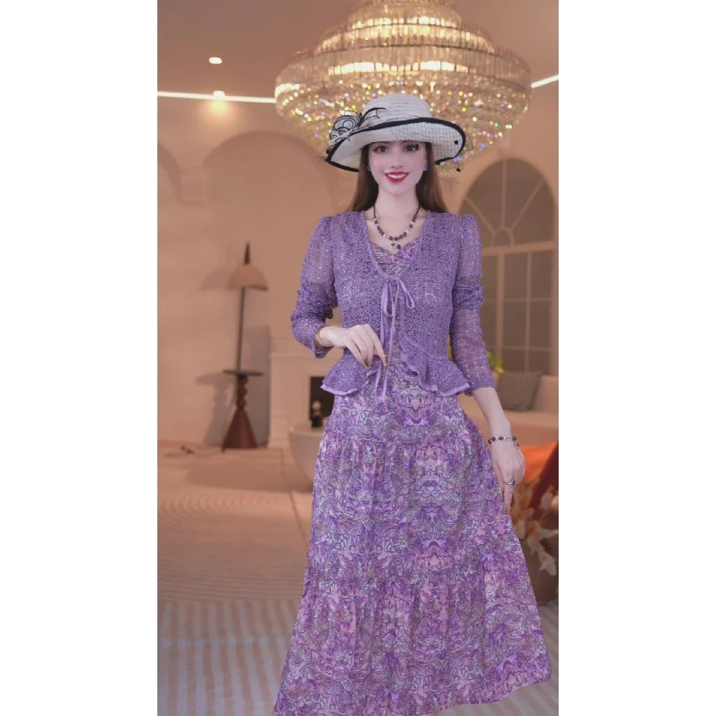 2025新款秋装复古通勤遮肉显瘦中长款圆领长袖裙子连衣裙2888