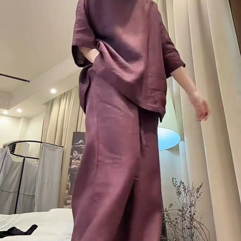 【现货】盛夏麻料套装1（前衣长72-83/胸围132-136/裤长106-108）