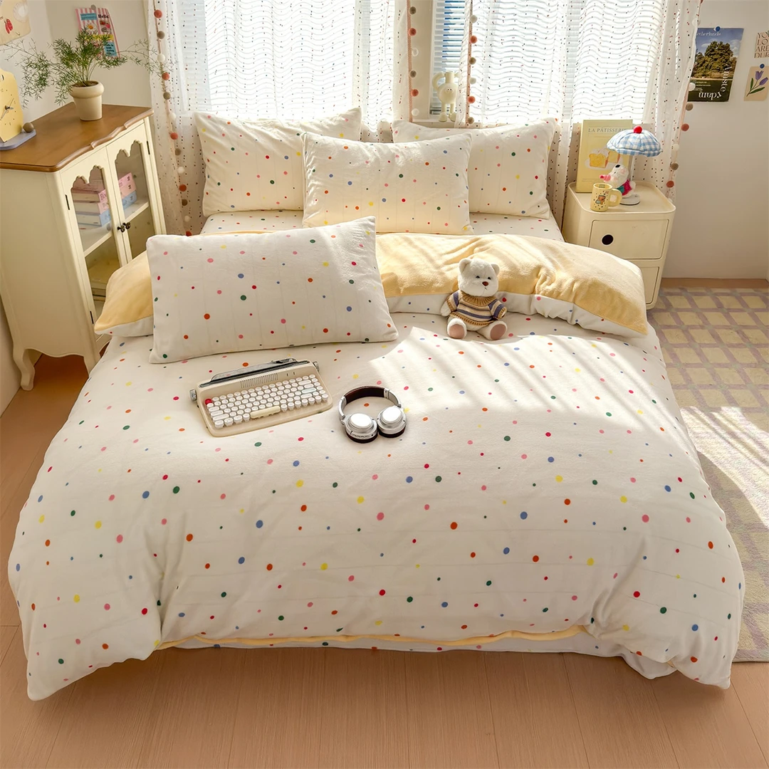 四件套牛奶绒珊瑚绒可爱卡通小熊双面加厚保暖床上用品宿舍三件套