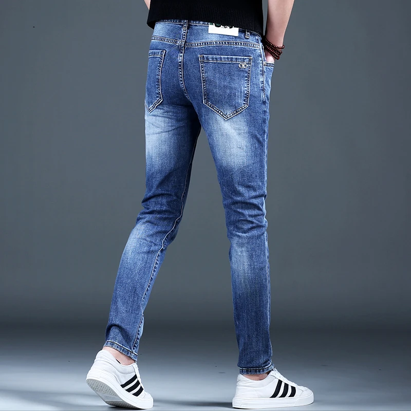 韩俊尼2025爆款男士夏季潮流欧货牛仔裤男装修身小脚百搭休闲韩版
