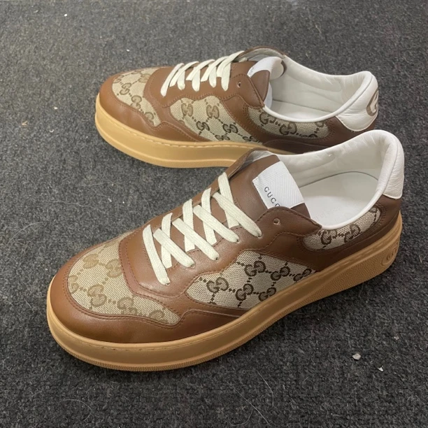 95新 GUCCI/古驰 棕色双G老花饼干鞋板鞋42码98新公价8200
