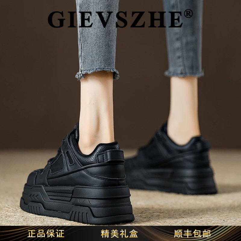 纪诗哲厚底松糕板鞋2025新款冬季加绒秋冬季爆款纯黑色运动休闲鞋