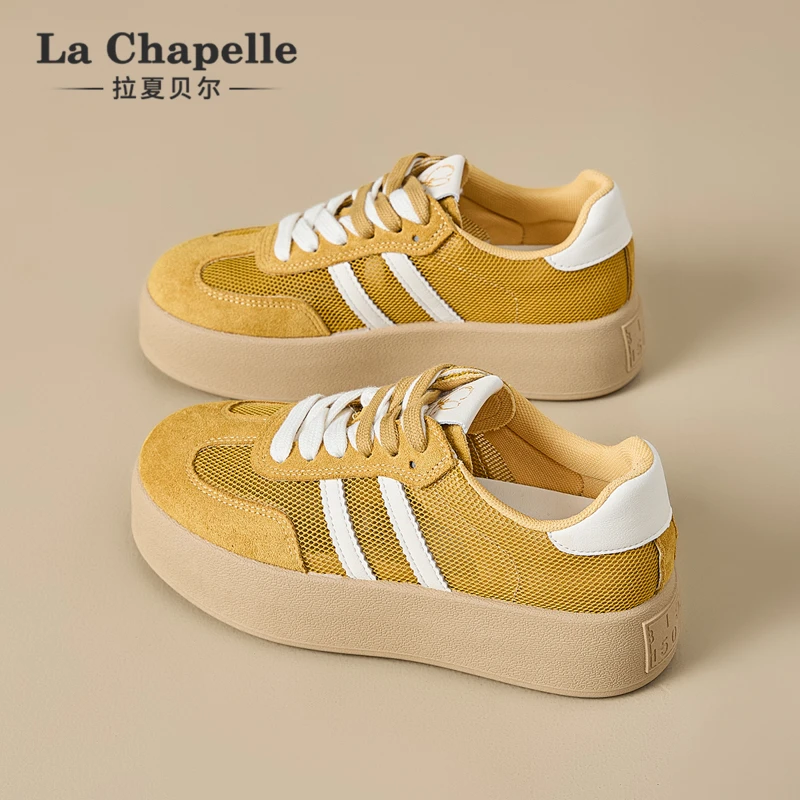 拉夏贝尔德训鞋女2025新款秋冬网面透气薄款厚底百搭休闲运动板鞋