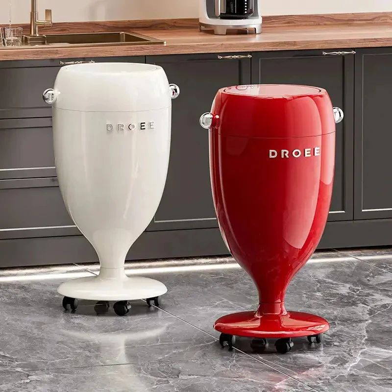 创意高脚杯垃圾桶轻奢风免弯腰垃圾桶家用大容量带轮可移动