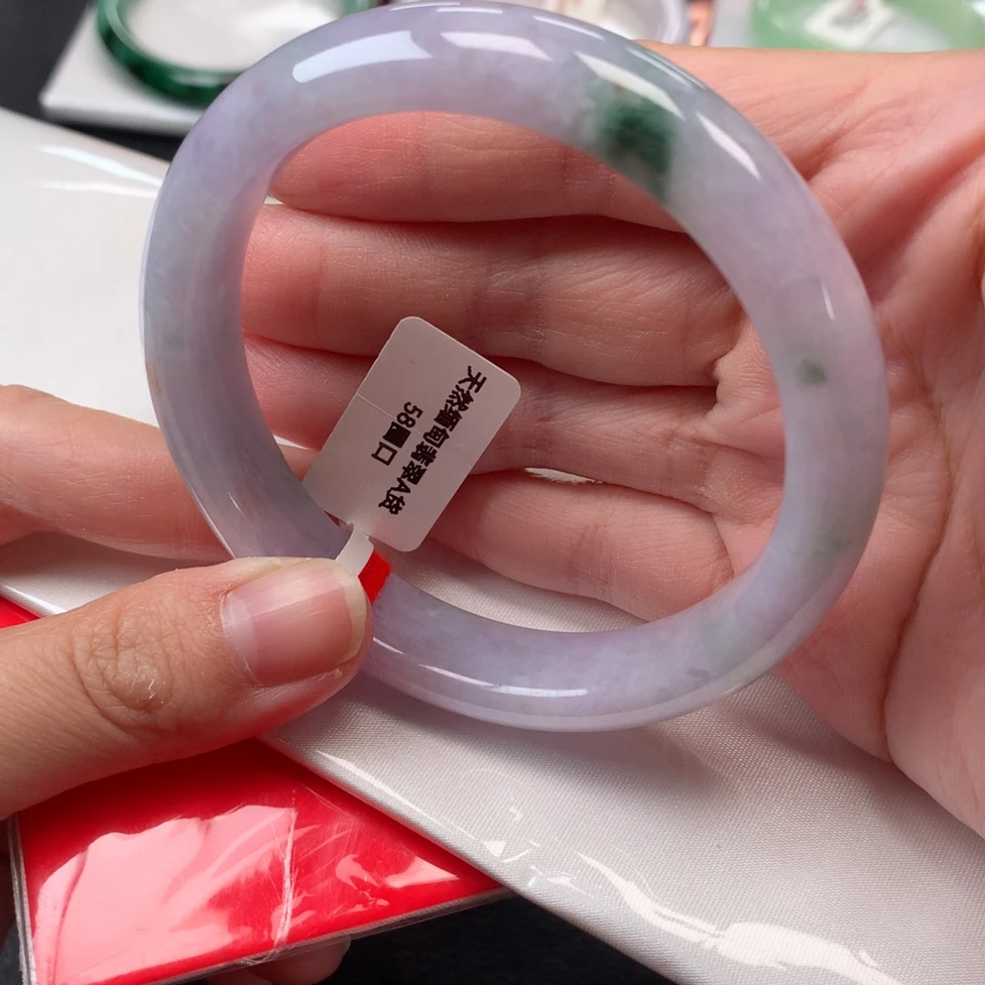 翡翠未镶嵌手镯58圈口紫罗兰飘蓝花