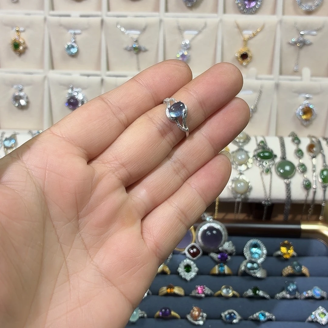 戒圈海蓝宝石银S925镶嵌