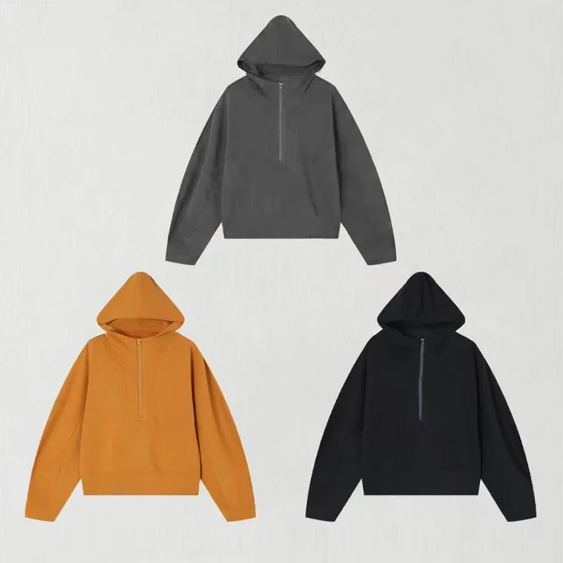 2026早秋穿搭新款休闲风半拉链连帽宽松慵懒风女士百搭卫衣舒适