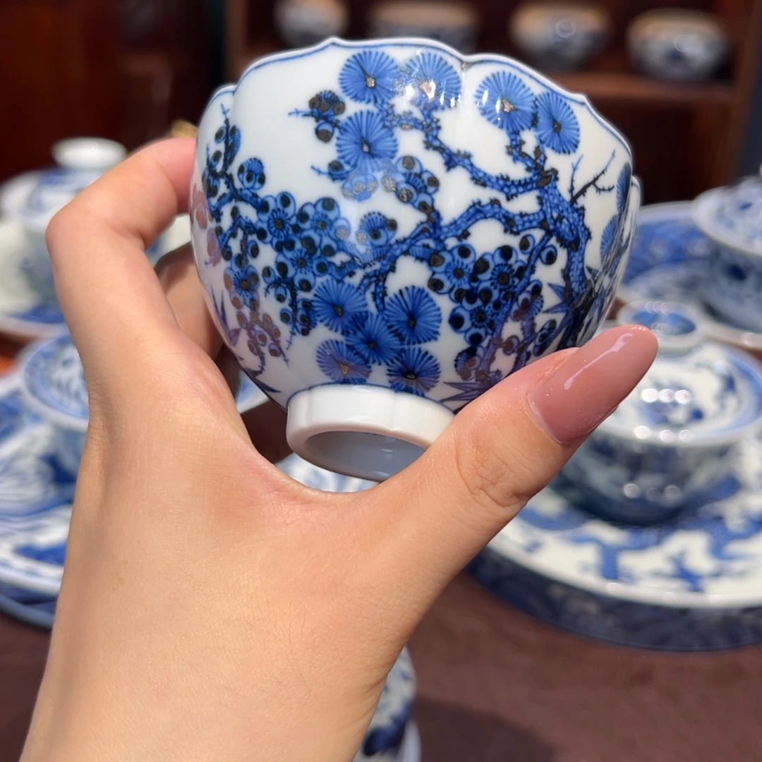 青花雯华堂手绘杯杯