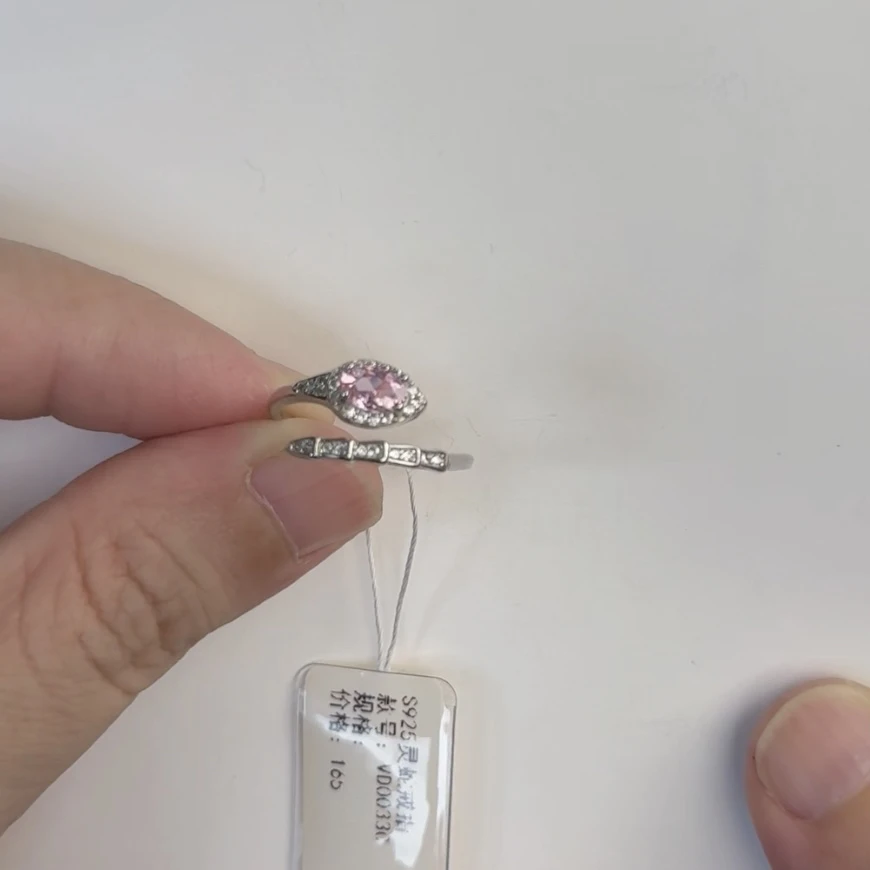 925银锆石戒指 925银色活口女轻奢风指环排戒蛇戒精致