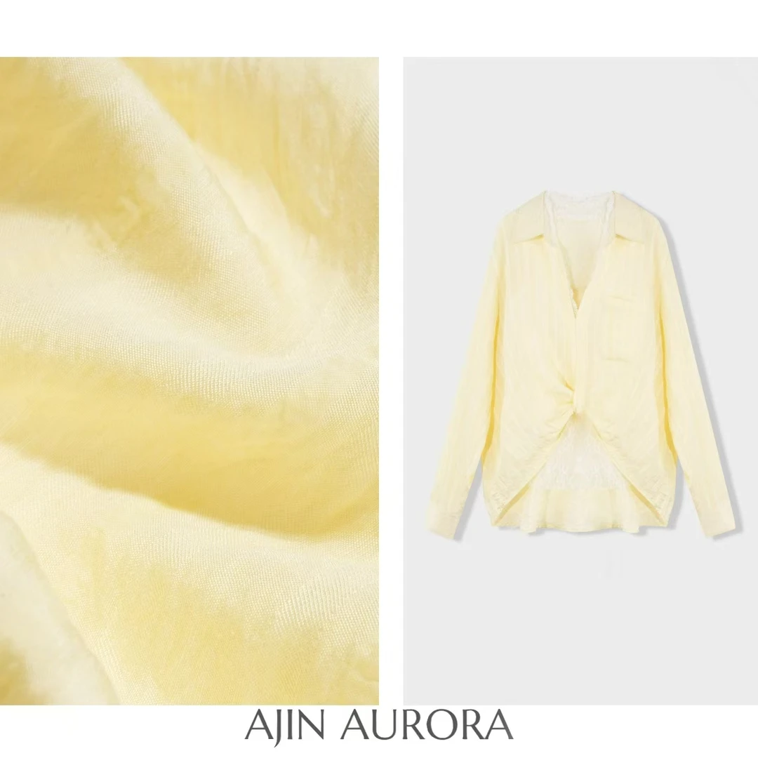 (花漾甜心)7791春装新款显瘦黄色长袖衬衫女A2