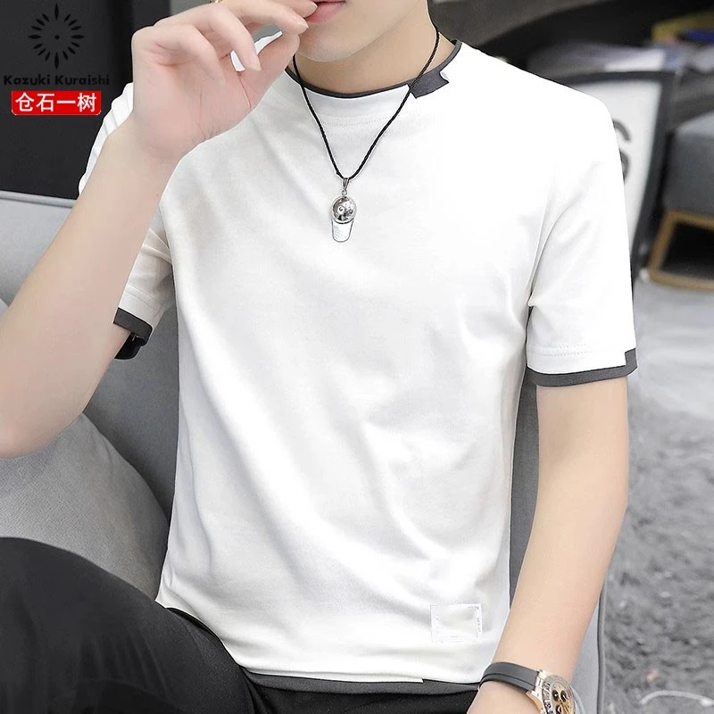 仓石一树潮牌创意休闲圆领短袖T恤男装男士韩式净色t恤夏季穿搭潮