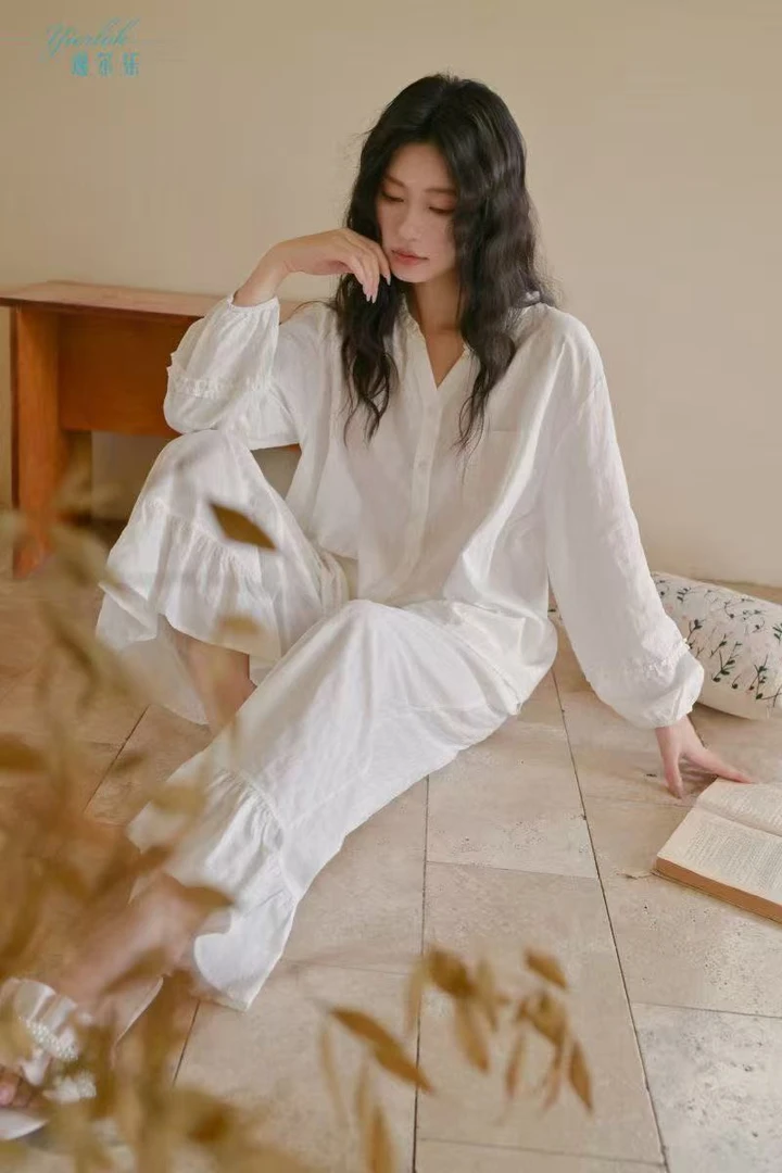新款睡衣女套装长袖纯棉薄款春秋家居服高级感简约