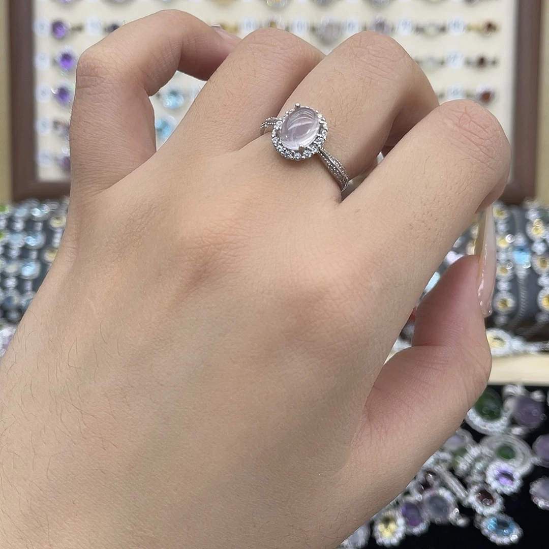 戒指芙蓉石银S925镶嵌