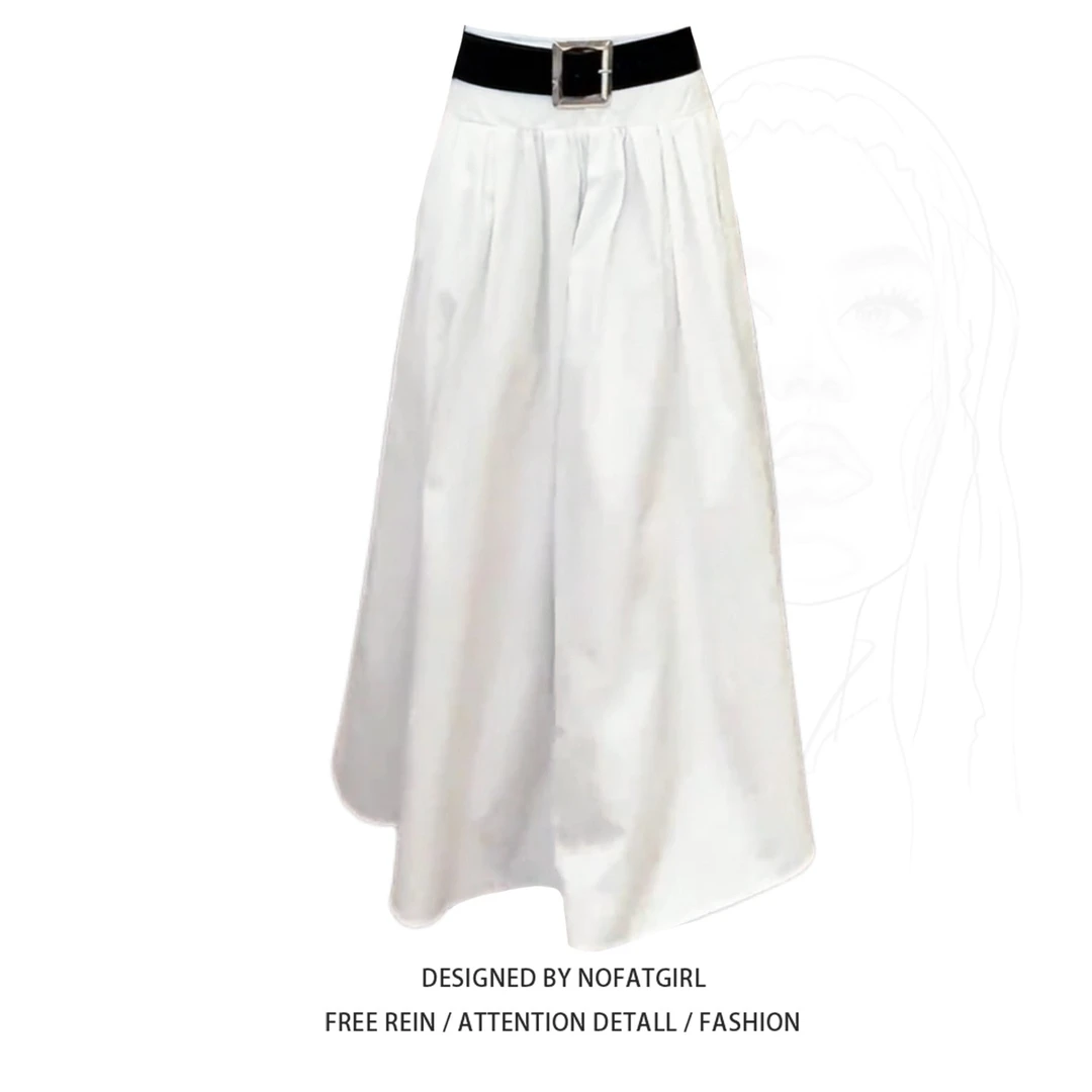 大码胖MM韩系高级感腰带半身裙女夏2025新款高腰显瘦百搭A字长裙