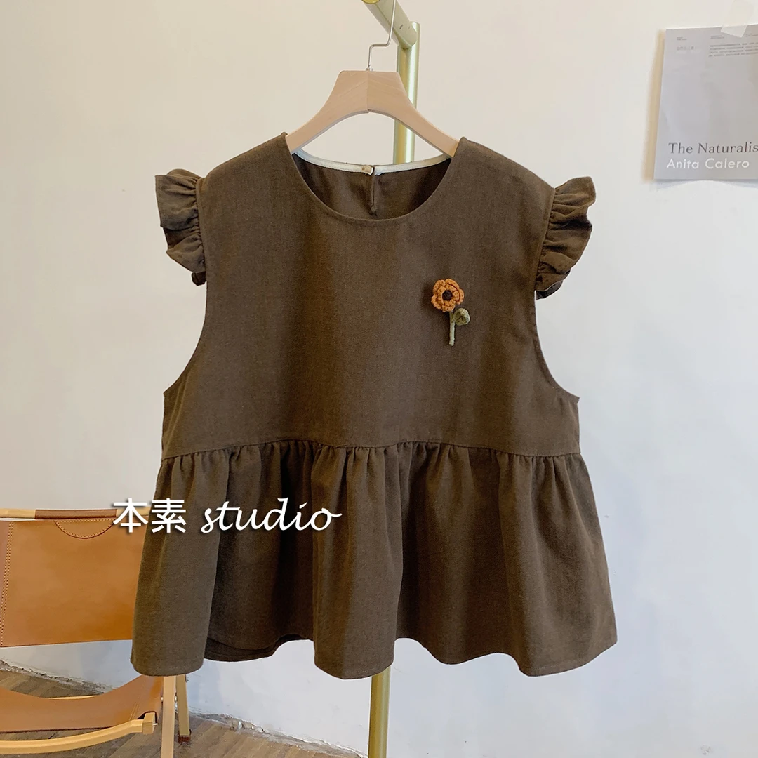 C3252磨毛斜纹荷叶边圆领宽松马甲