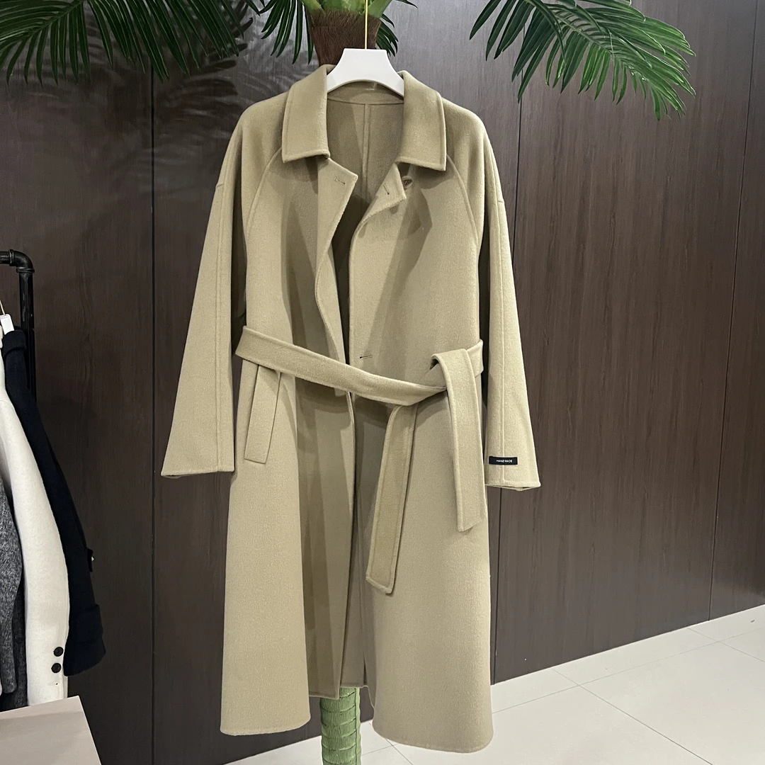 森系慵懒风韩国原单出口高定设计师款长款双面呢羊毛外套