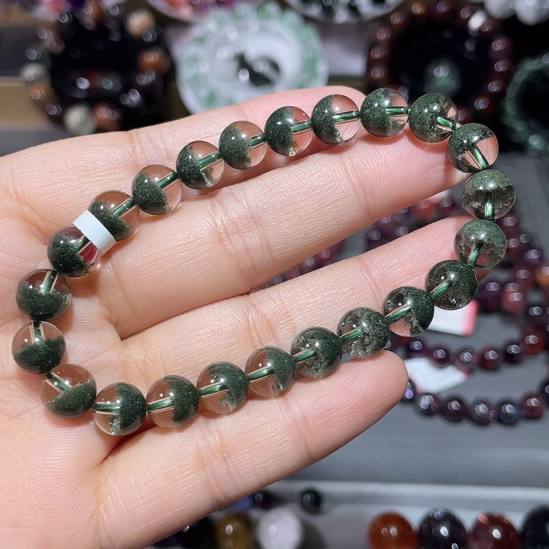 水晶手链未镶嵌绿幽灵聚宝盆手串