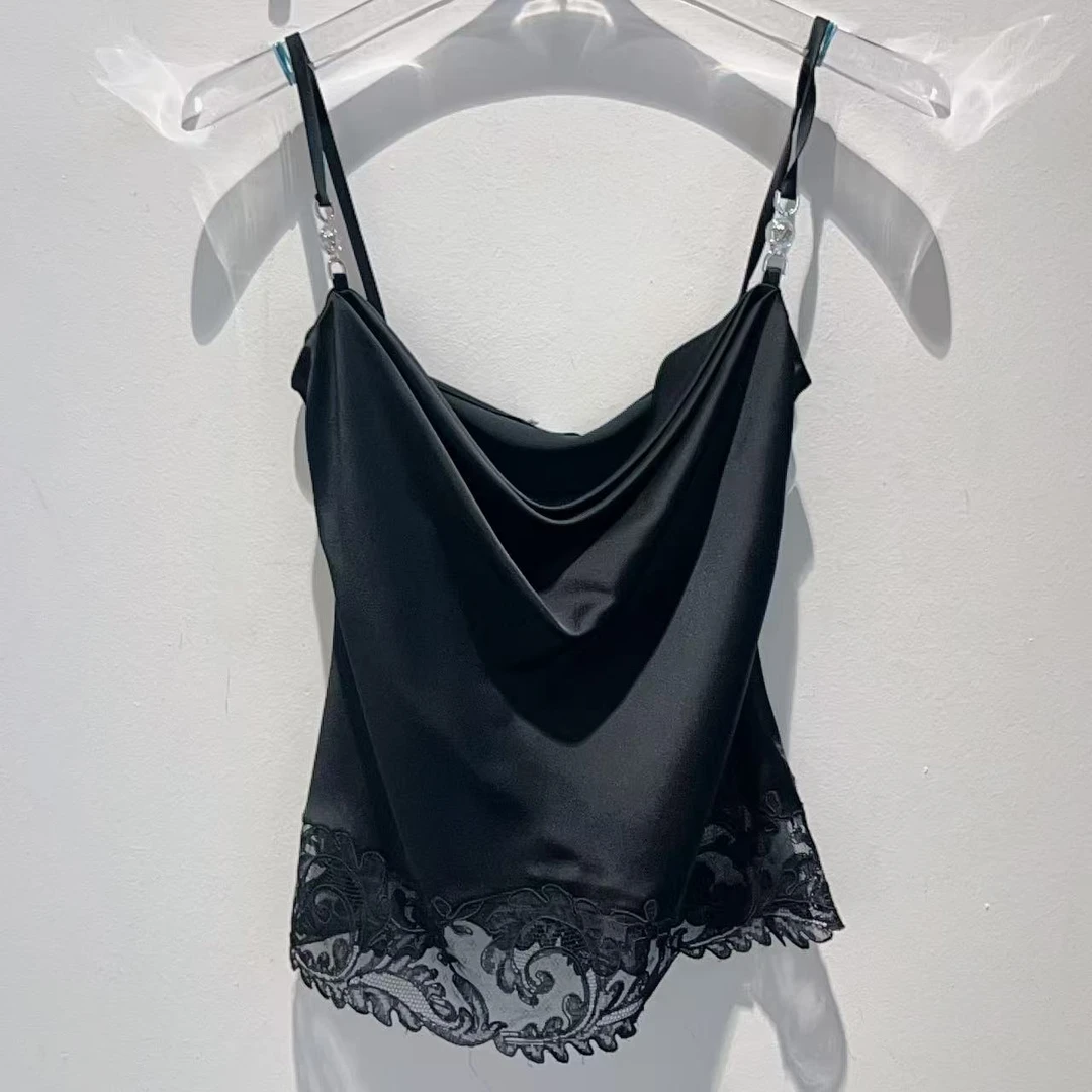 全新未使用 VERSACE/范思哲 女士美杜莎银扣蕾丝拼接吊带背心