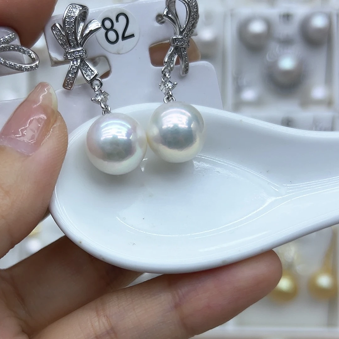 银S925镶嵌耳饰淡水珍珠会**猪