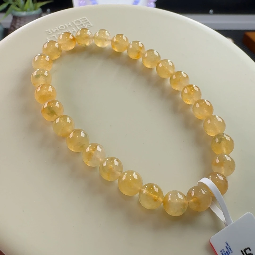 翡翠手链未镶嵌高冰金吉黄飘绿花手串卡6.8 漏！