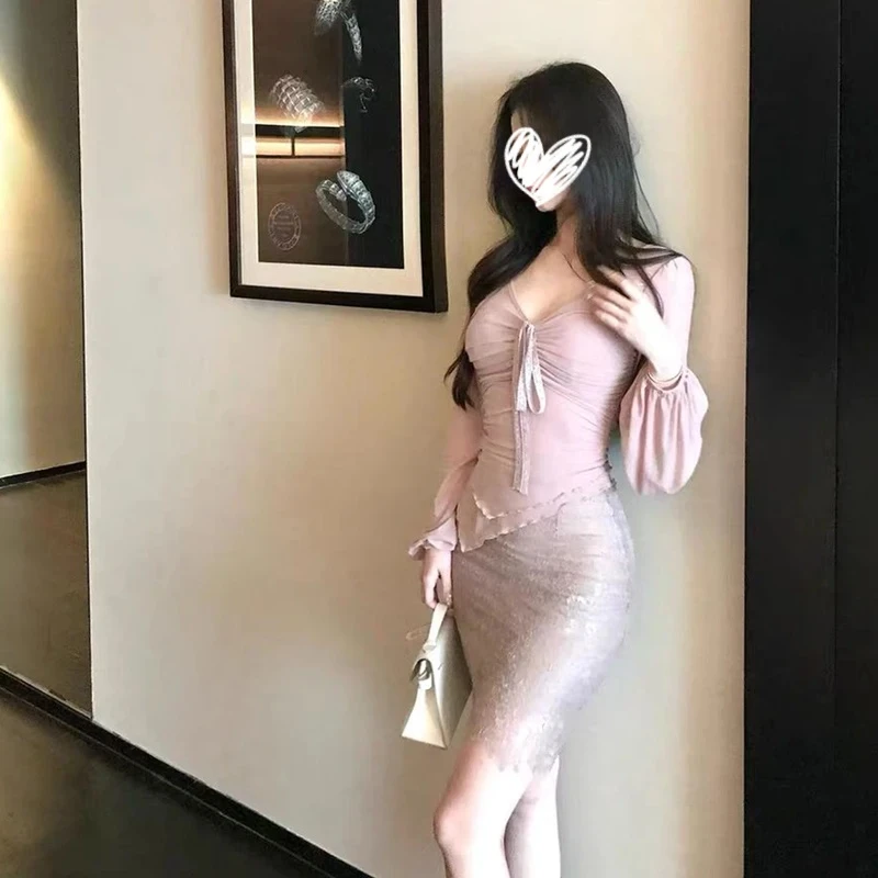 梦优莱网红洋气棠脂粉玉女人味绑带衬衫早秋褶皱收腰独特漂亮上衣