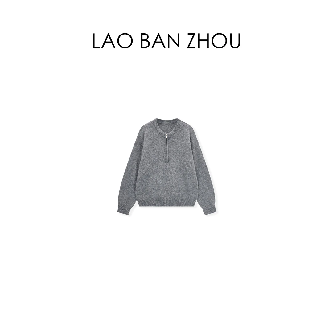 【老板周】慵懒复古 秋冬新款半拉链设计感套头针织毛衣