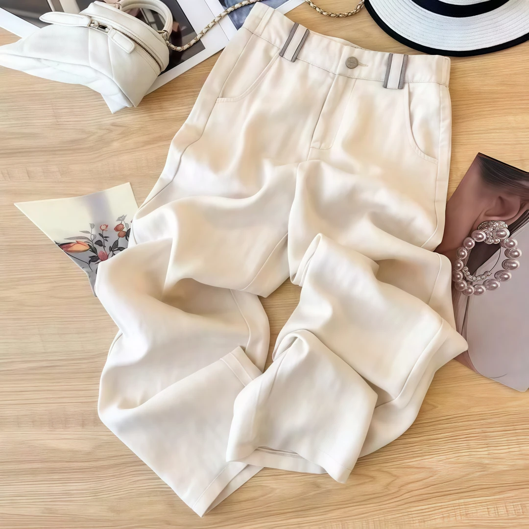 2025夏季爆款亚麻休闲直筒裤女裤松紧高腰裤子女宽松阔腿裤显瘦