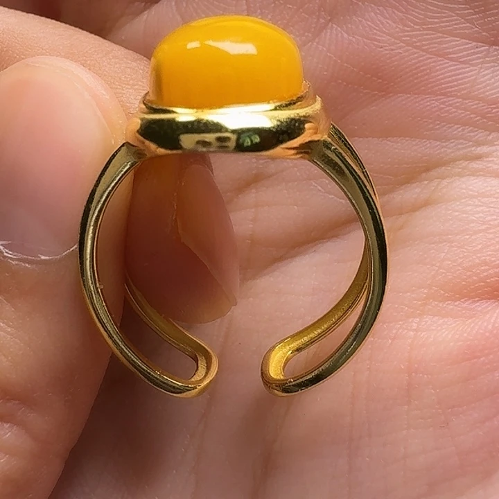 蜜蜡银S925镶嵌戒指戒指