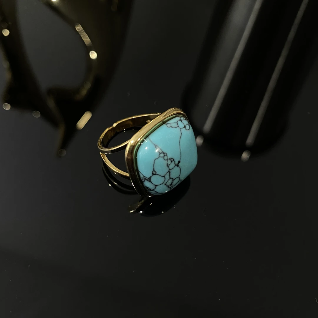 钛钢戒指 方形气质蓝色戒指可调节AL335