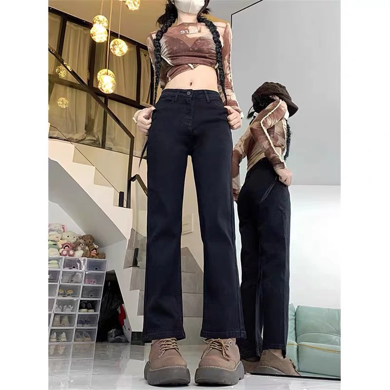 66690#复古窄版直筒加绒加厚牛仔裤