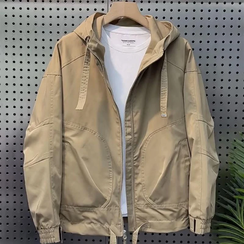 灏吉弧青年美式休闲连帽工作夹克男2025春秋季新男孩夹克防水夹克