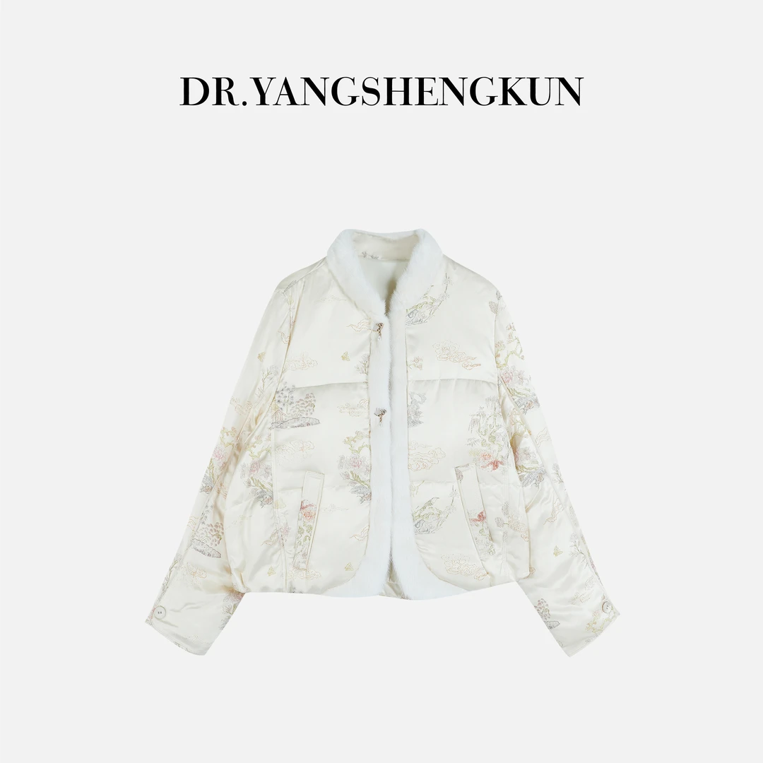 杨圣坤2025新品桃花源记'桑蚕丝拼接水貂90白鹅绒外套ES25101126