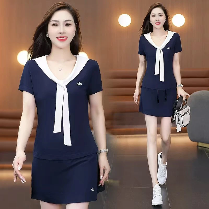 艾格极简风运动风韩版短袖T恤女休闲时尚夏季显瘦休闲百搭ins套装