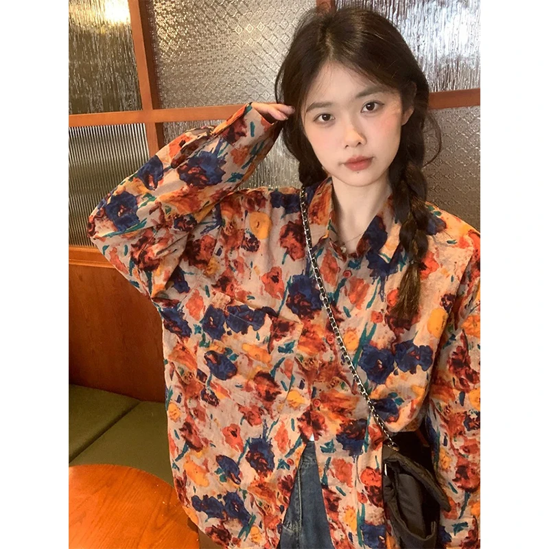 2025春季新款扎染碎花衬衫小众设计感plop领港味别致减龄漂亮上衣