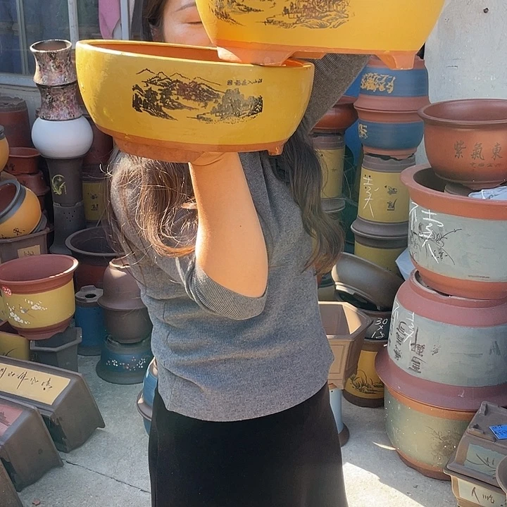 黄色江山如画小一对花盆紫砂花盆