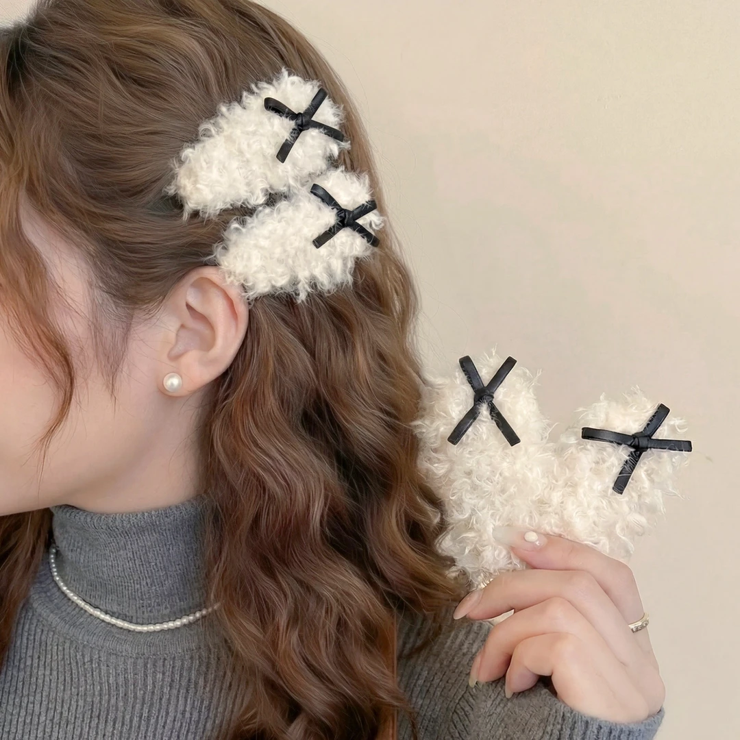 【毛绒发夹】法式优雅发卡女毛绒蝴蝶结BB夹子刘海侧边夹秋冬新款