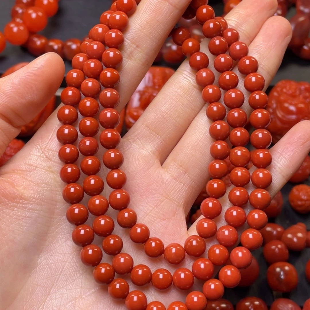 南红玛瑙其它未镶嵌在*方6.8mm精品瓦西柿子锦满肉佛珠