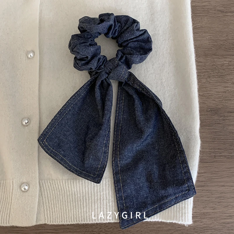 垂感牛仔~飘带蝴蝶结发圈露思同款高级感大肠圈韩国ins博主发饰