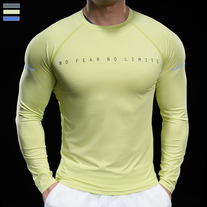 霸道肌肉夏款运动健身服紧身速干衣长袖跑步训练打底上衣长袖高弹