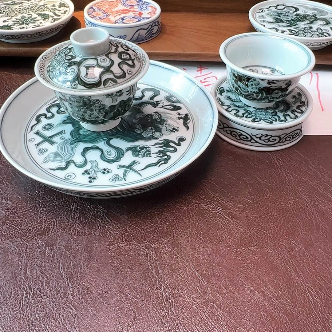 摆件景德镇手绘郎窑绿茶具套组清货价