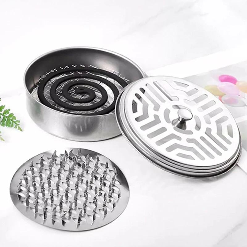 家用防火蚊香盒不锈钢蚊香盘带盖除蚊盒蚊香架子创意接灰盘蚊香炉