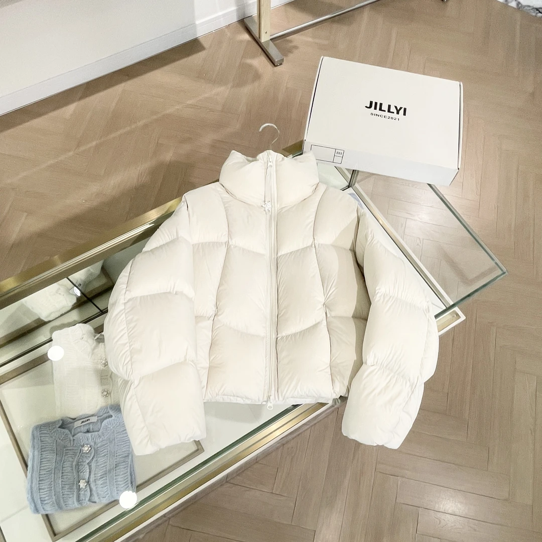 JILLYI珠海店【BABY白】白色羽绒服纯色宝贝蓝厚款羽绒服短款保暖冬