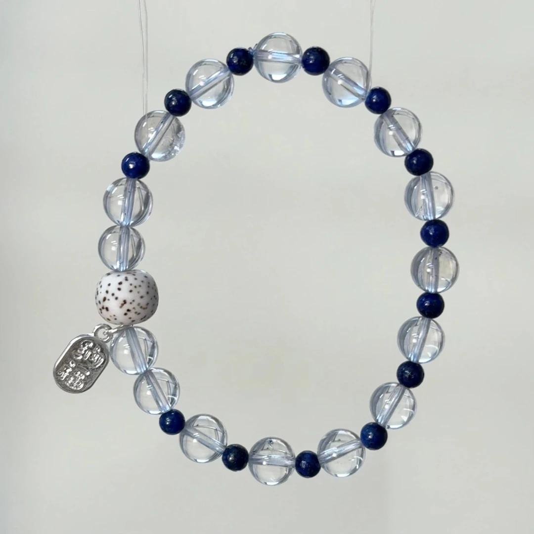 CB4718【湛光】黑闪灵 青金石 星月老型桶珠 百搭水晶手串