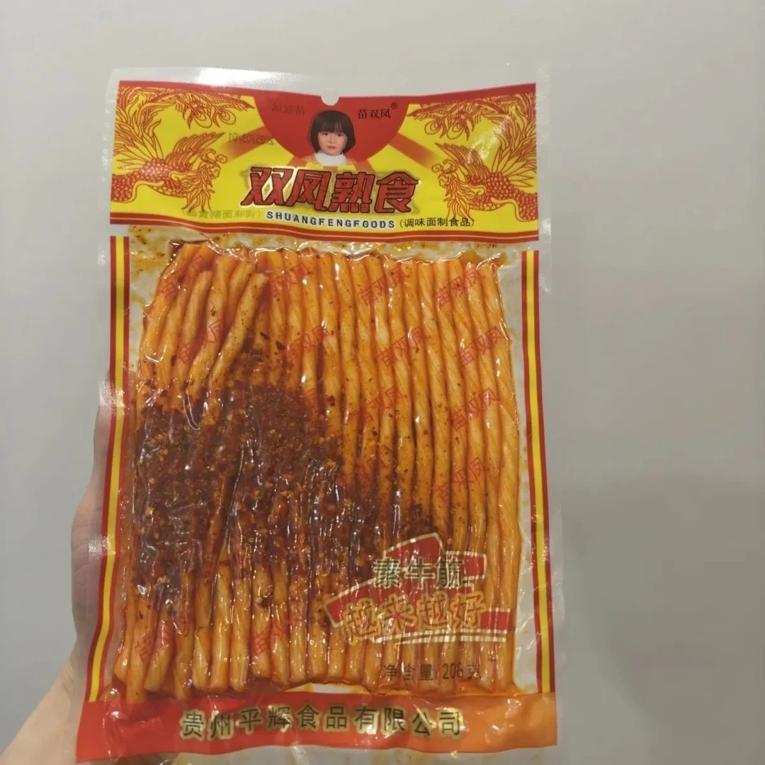 新疆西藏包邮7月现货贵州特产味源双凤熟食辣条牛板筋208g素面筋