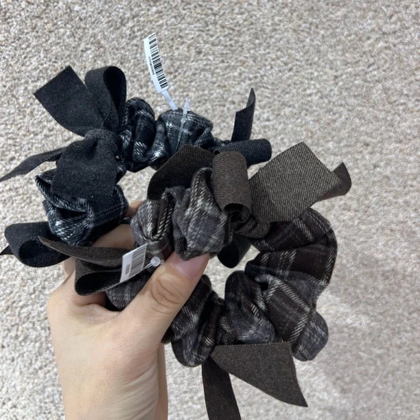 格子蝴蝶结褶皱发圈韩系气质简约百搭秋冬ins