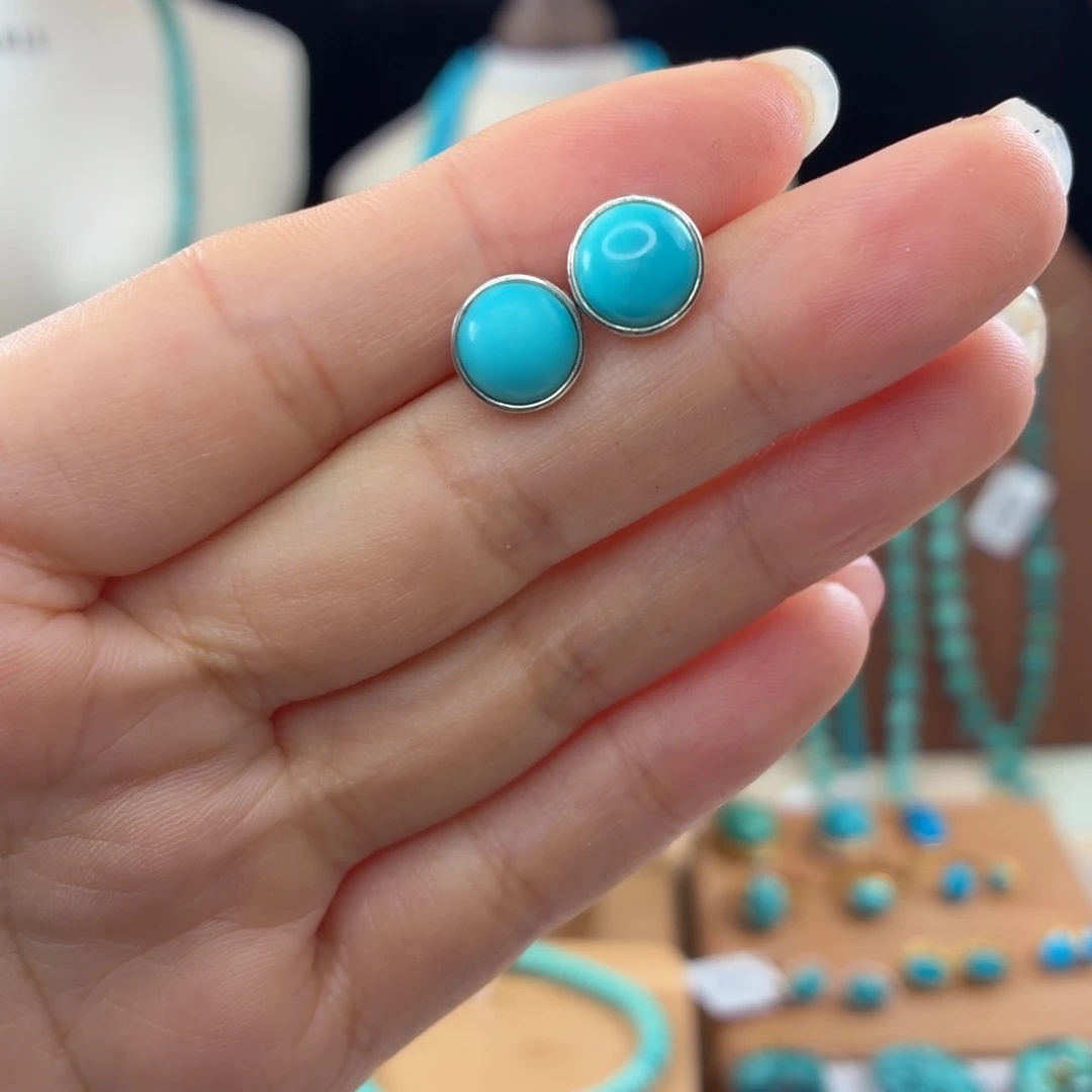 绿松石银S925镶嵌耳饰