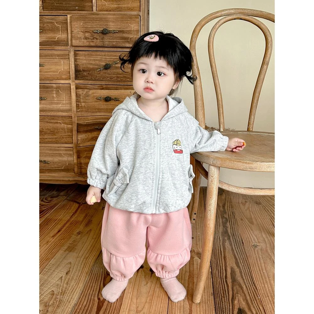 FAVMARTHA女童秋装套装女宝宝连帽冲锋衣外套儿童秋季裤子婴儿分