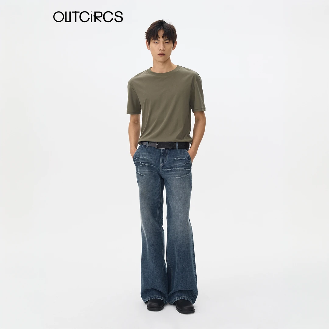 OUTCiRCS复古低腰宽松直筒牛仔裤2025秋冬新款阔腿设计感时尚百搭