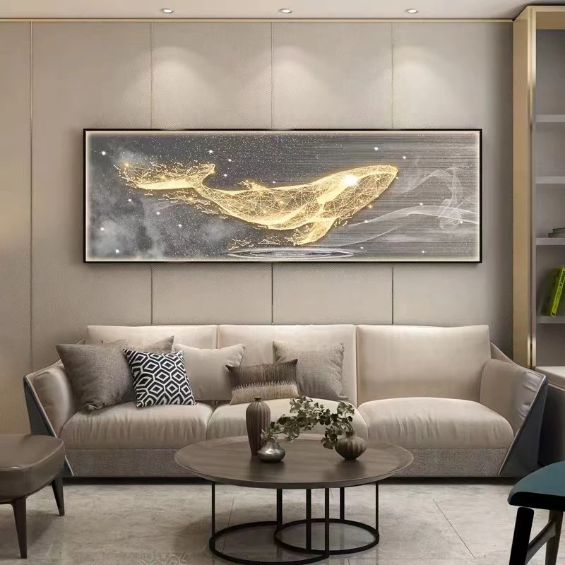现代晶瓷卧室客厅装饰画 路合金边框沙发背景墙壁画挂画鲸鱼70200