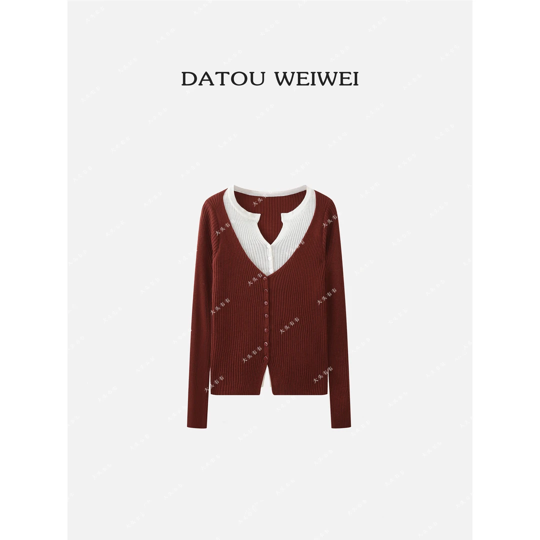 【DTWW大头韦韦】时尚显瘦撞色假两件针织开衫252120